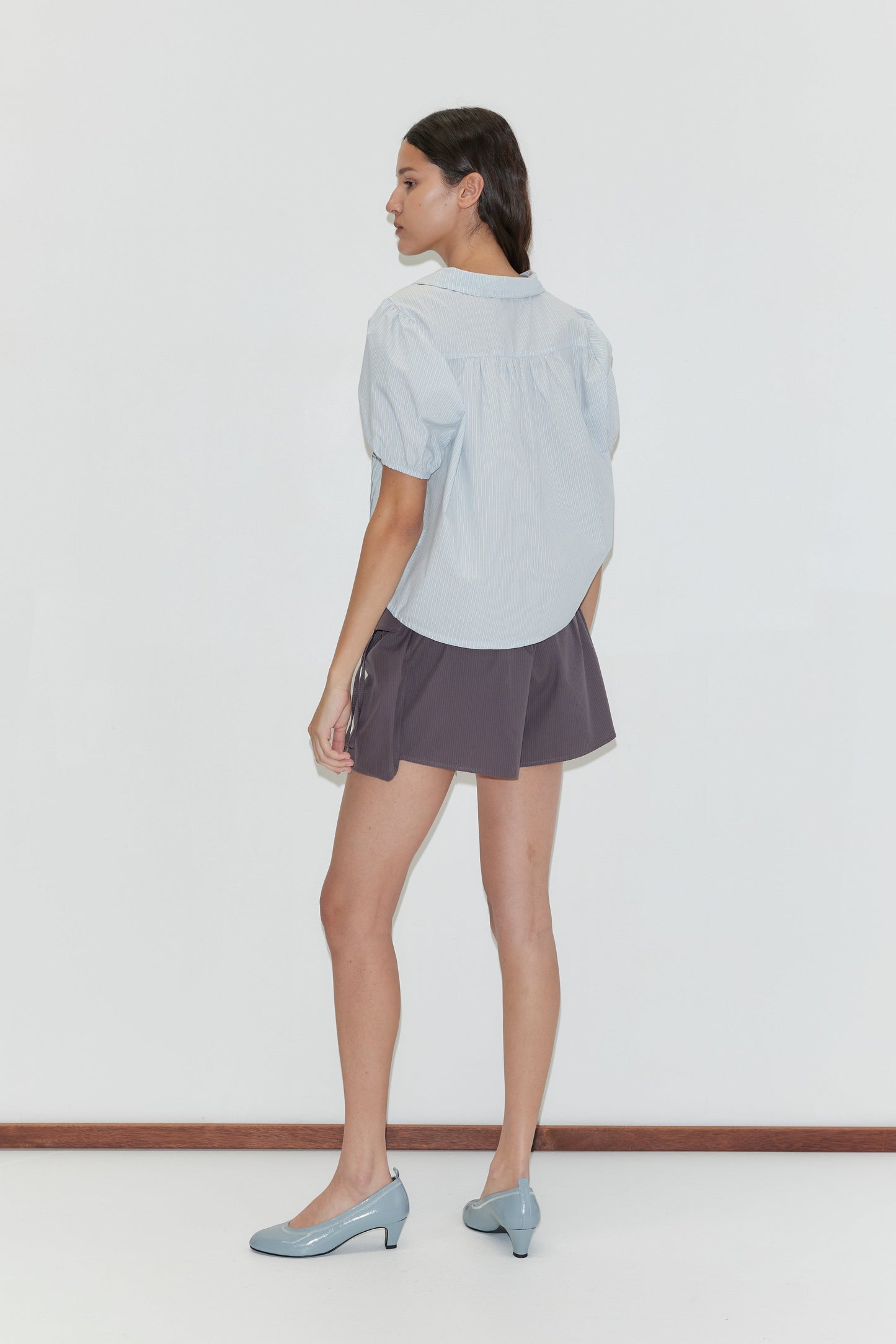 Fine Collar Top - Mist Stripe