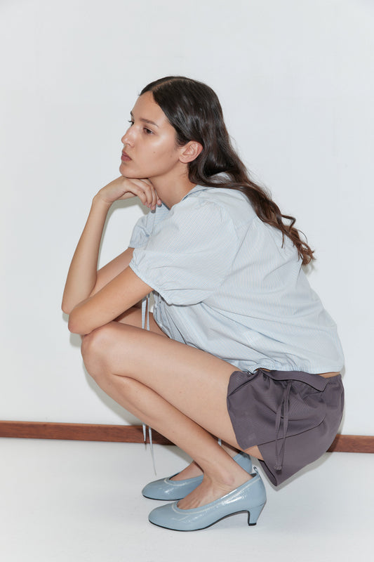 Fine Collar Top - Mist Stripe