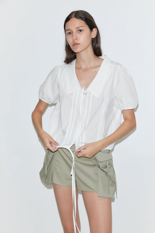 Fine Collar Top - White