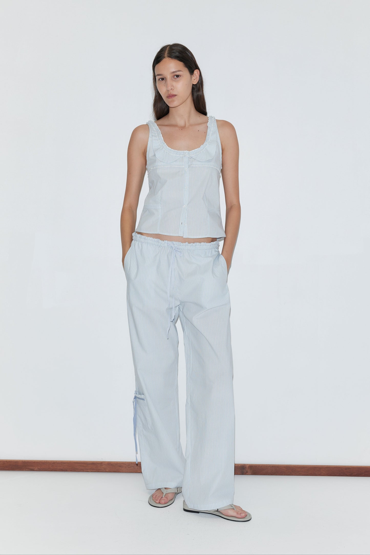 Pintuck Collar Set - Mist Stripe