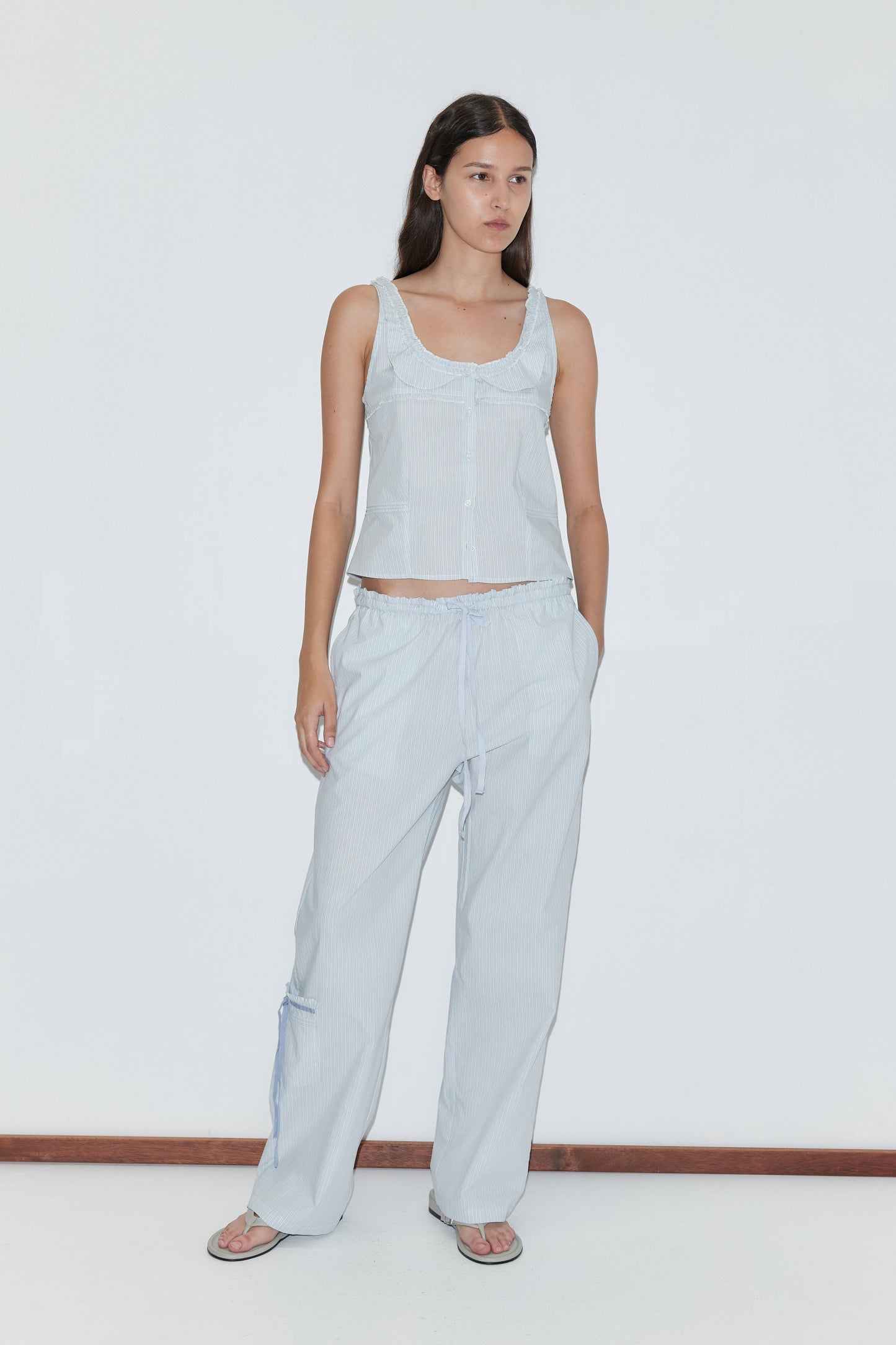 Frills Top - Mist Stripe