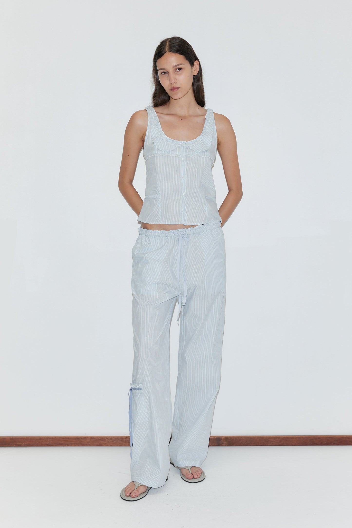 Pintuck Collar Set - Mist Stripe