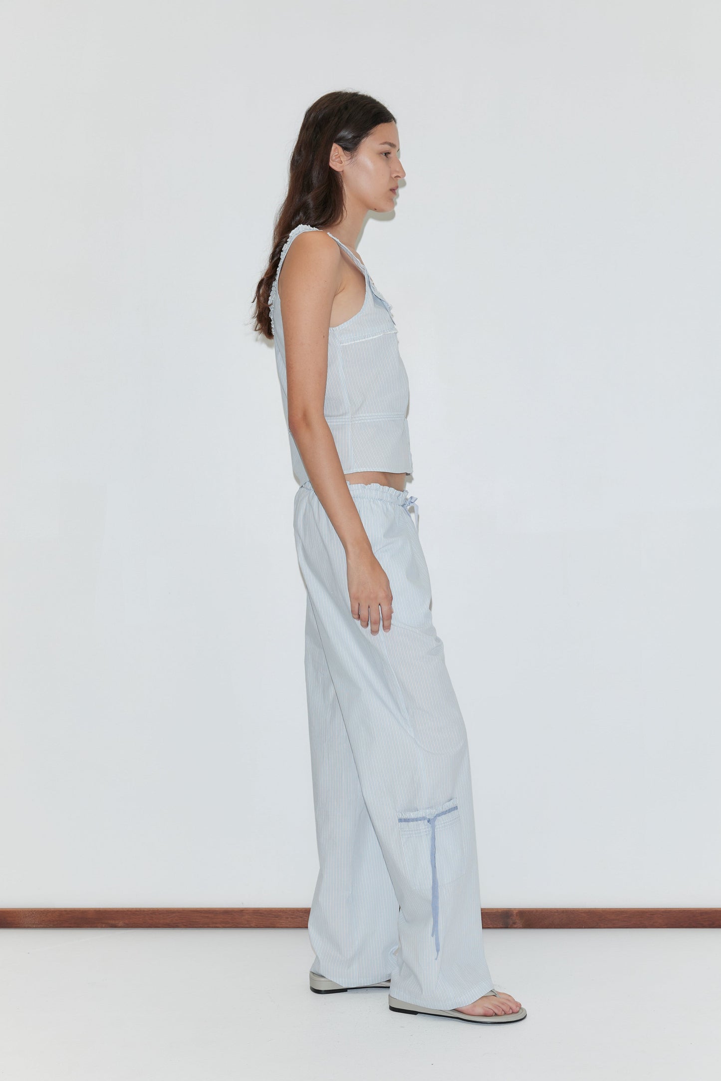 Frills Top - Mist Stripe