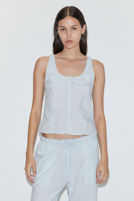 Frills Top - Mist Stripe
