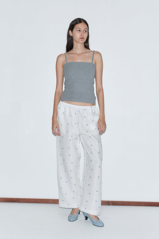 Linen Ease Trouser - Floral Blue