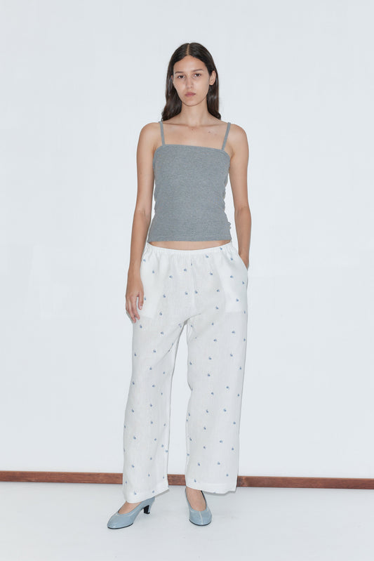 Linen Ease Trouser - Floral Blue