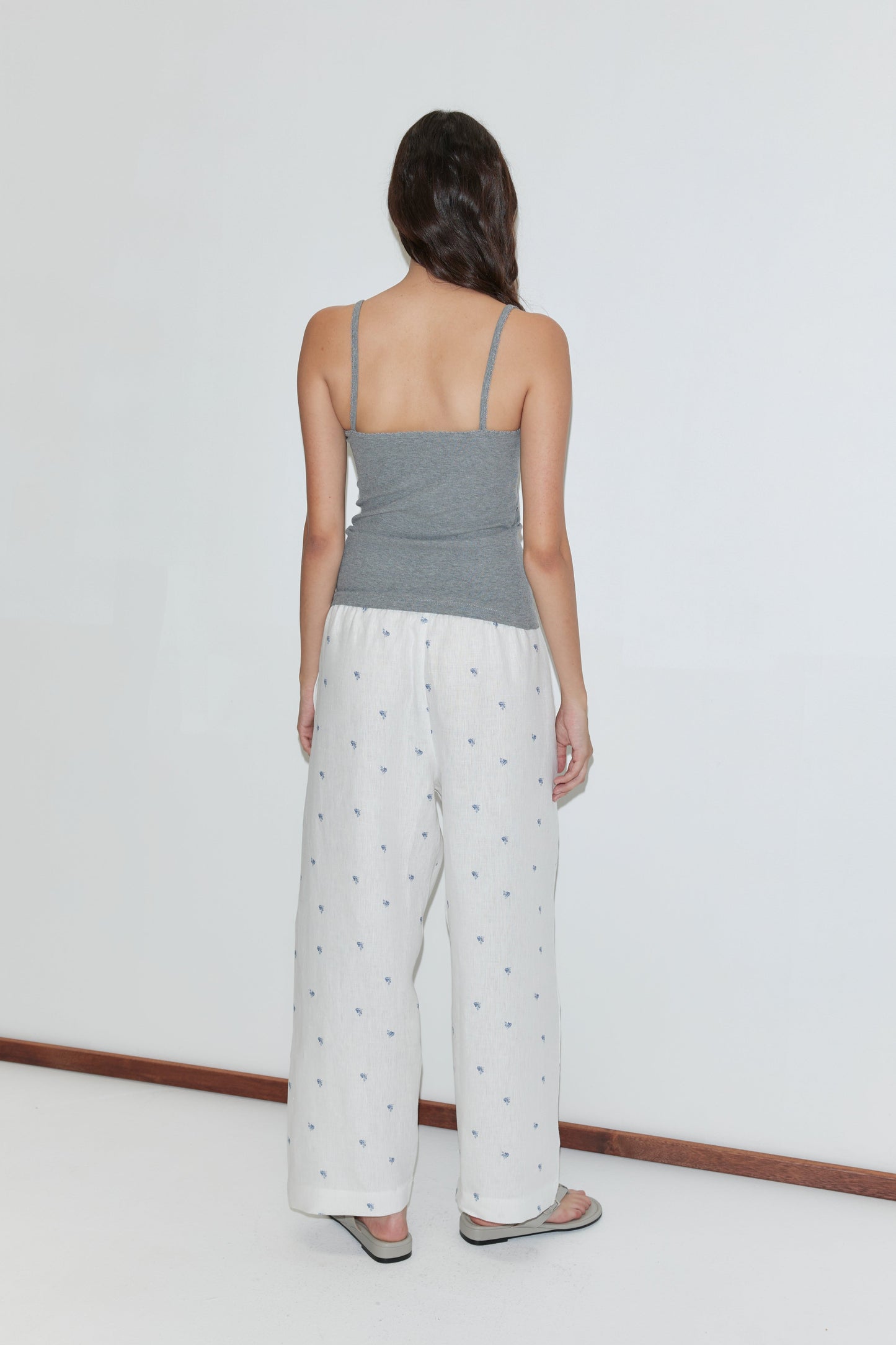 Linen Ease Trouser - Floral Blue