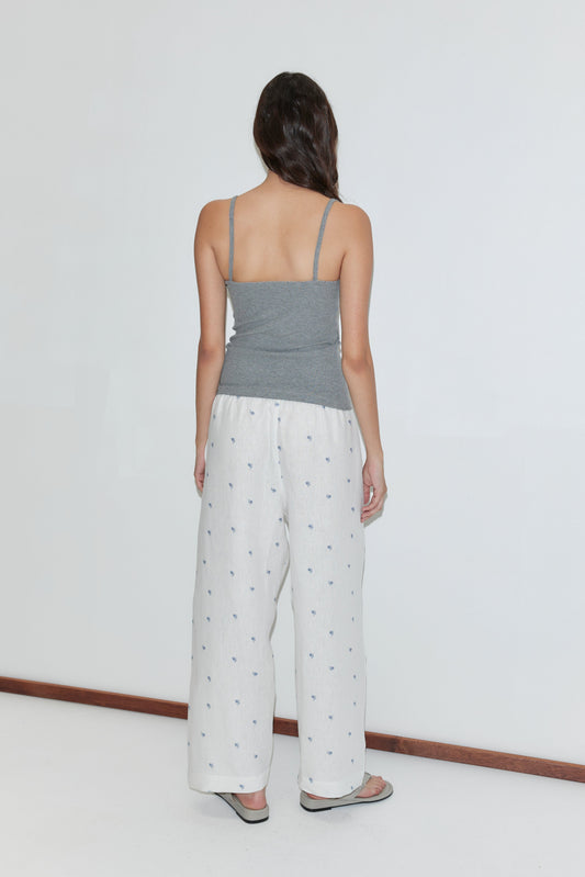 Linen Ease Trouser - Floral Blue