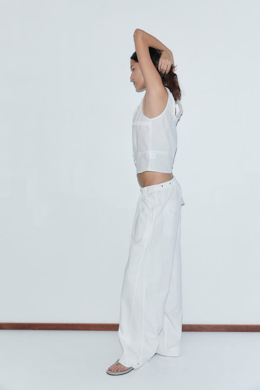 Snap Tab Pant - White