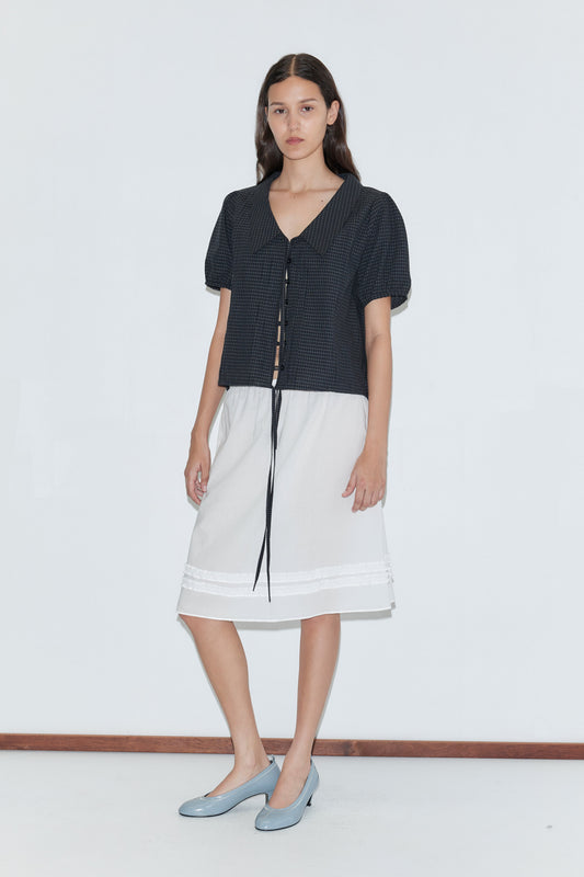 Fine Collar Top - Mono Grid