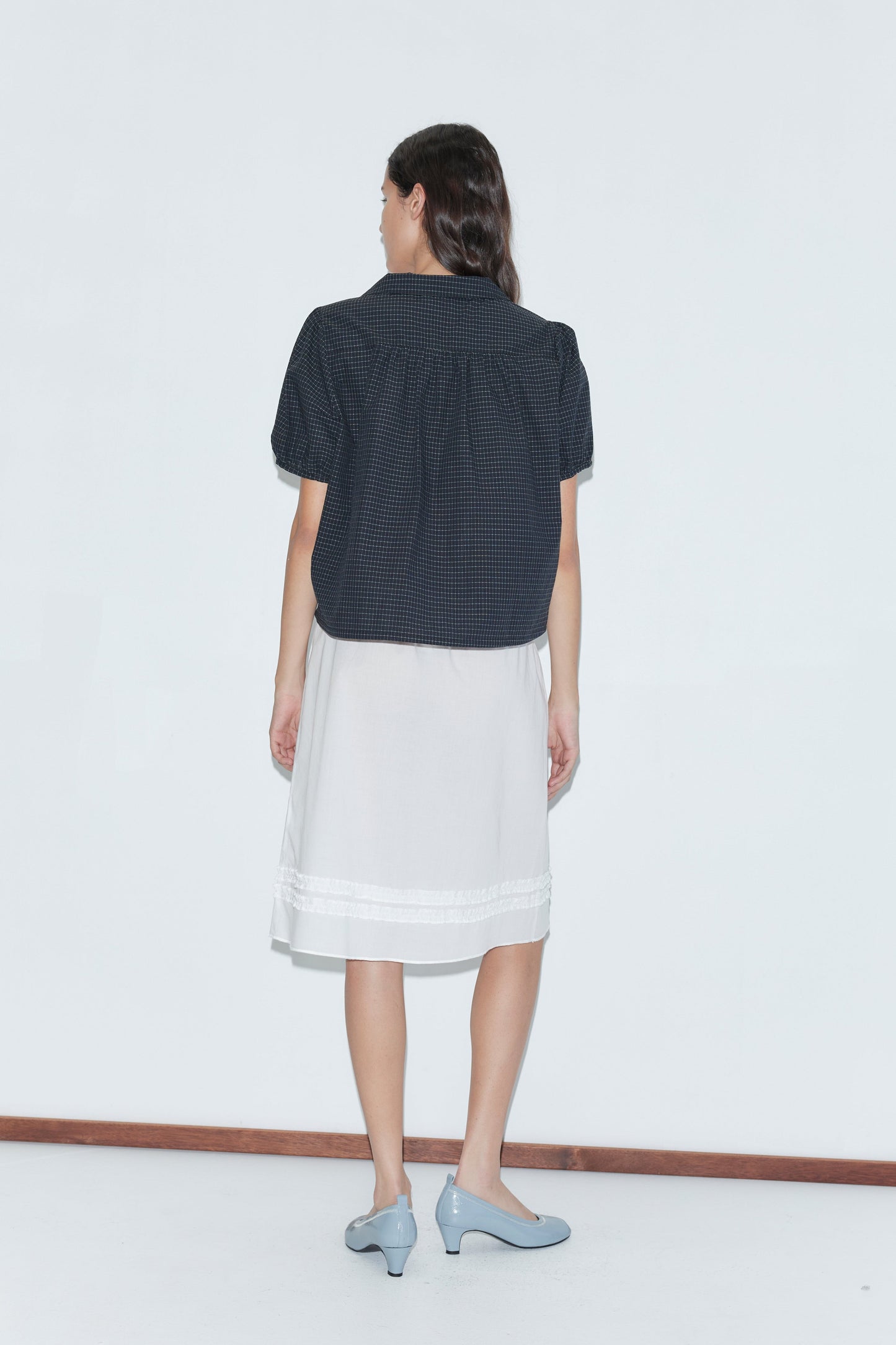 Fine Collar Top - Mono Grid