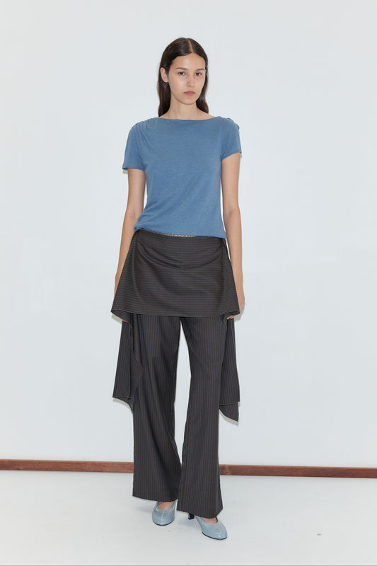 Pure Wool Zip Pant - Charcoal Stripe