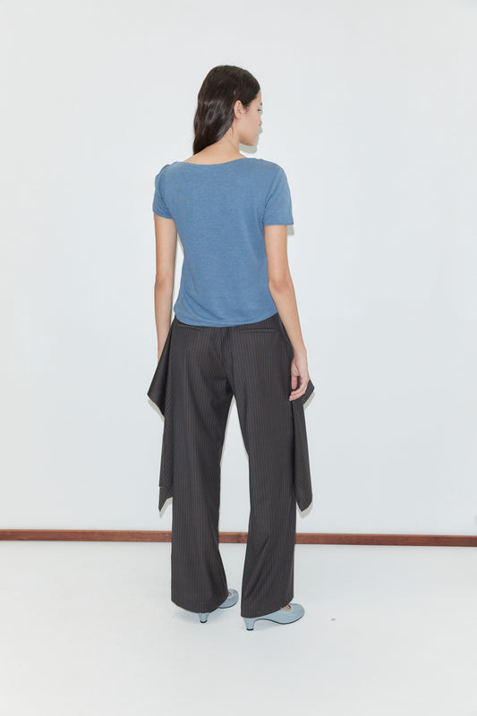 Pure Wool Zip Pant - Charcoal Stripe