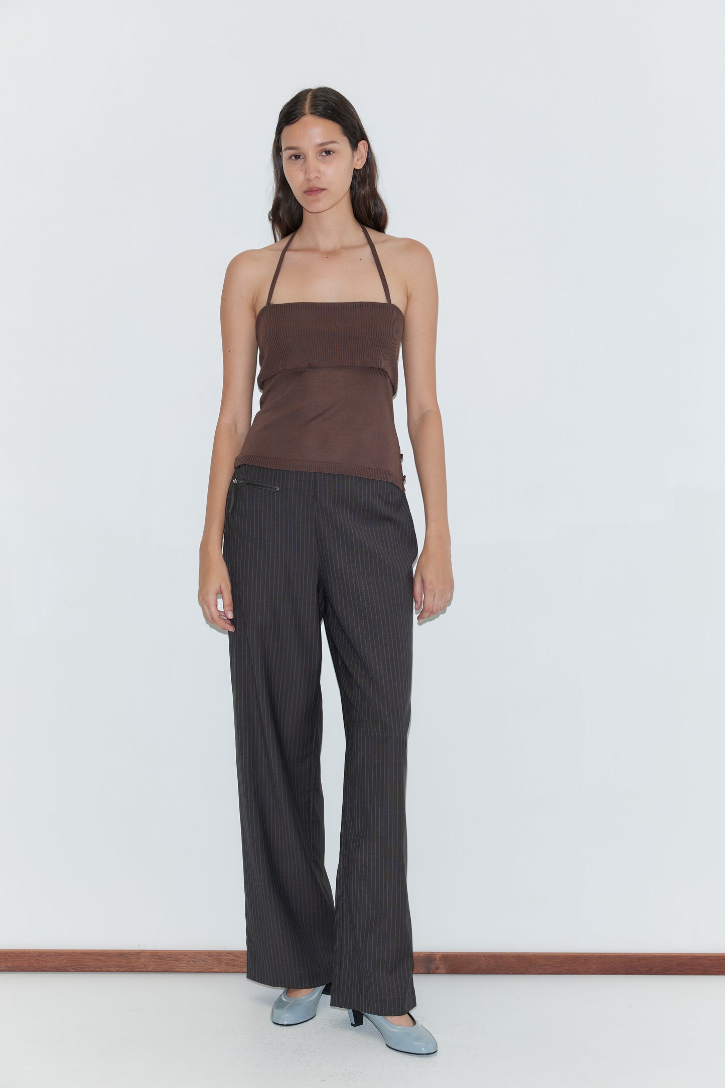 Pure Wool Zip Pant - Charcoal Stripe