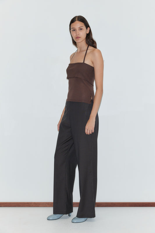 Pure Wool Zip Pant - Charcoal Stripe