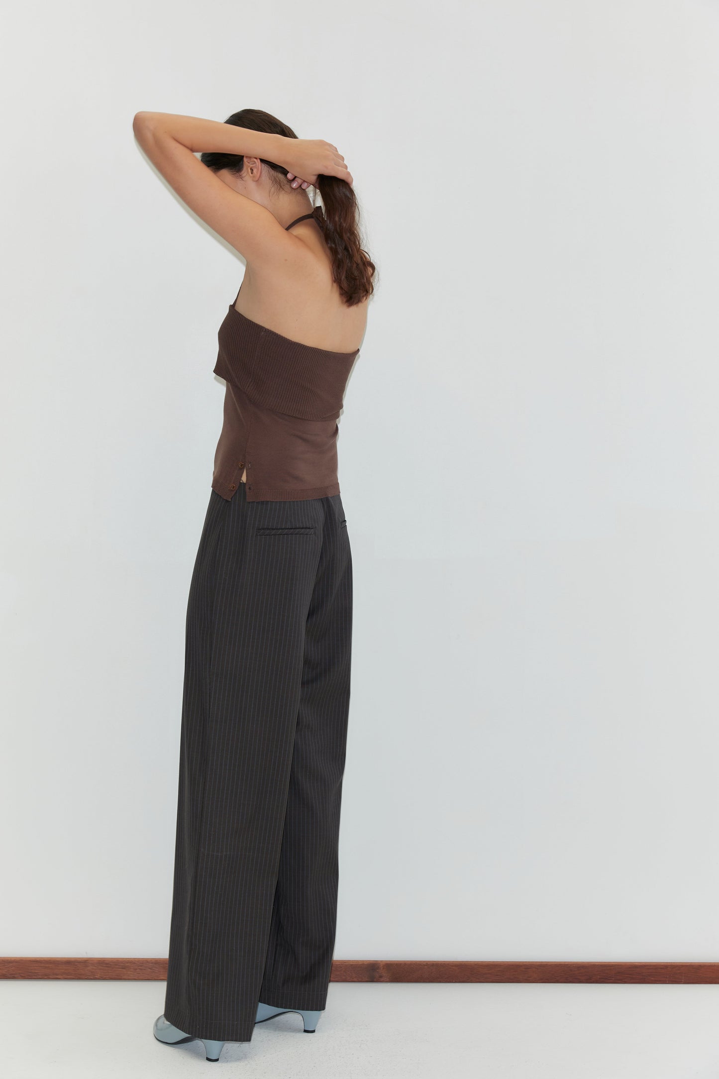 Pure Wool Zip Pant - Charcoal Stripe