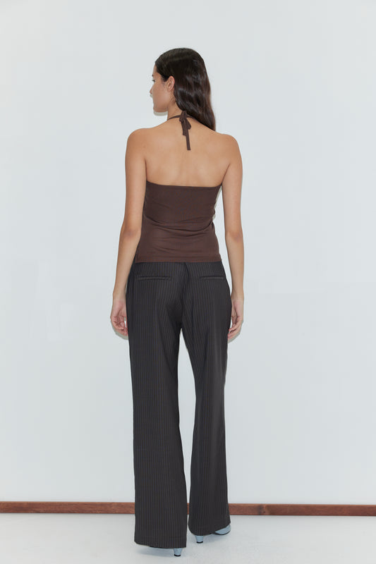 Pure Wool Zip Pant - Charcoal Stripe