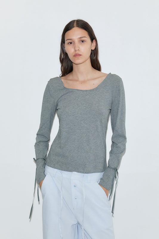 Cuff Tie Top - Grey