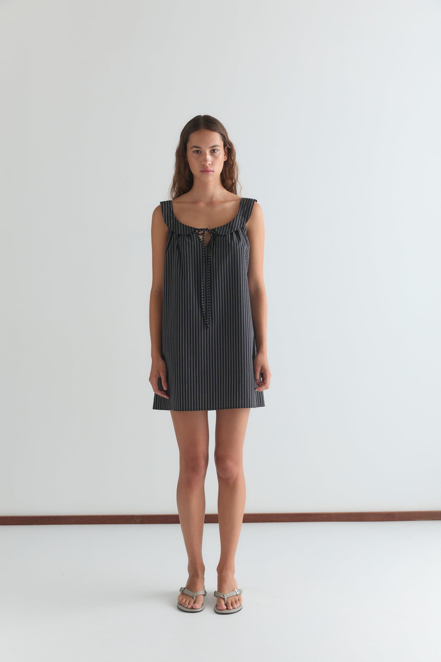 Rounded Neck Dress - Mono stripe