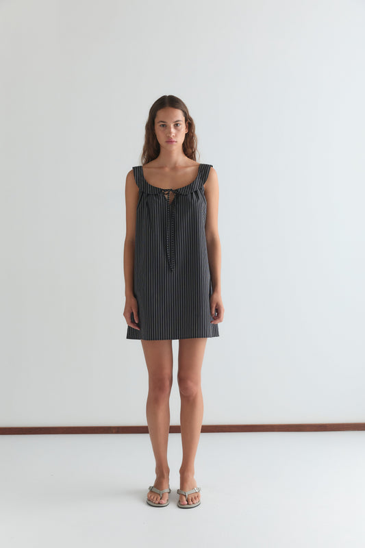 Rounded Neck Dress - Mono stripe