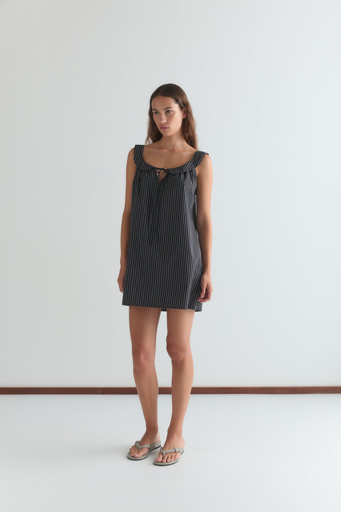 Rounded Neck Dress - Mono stripe