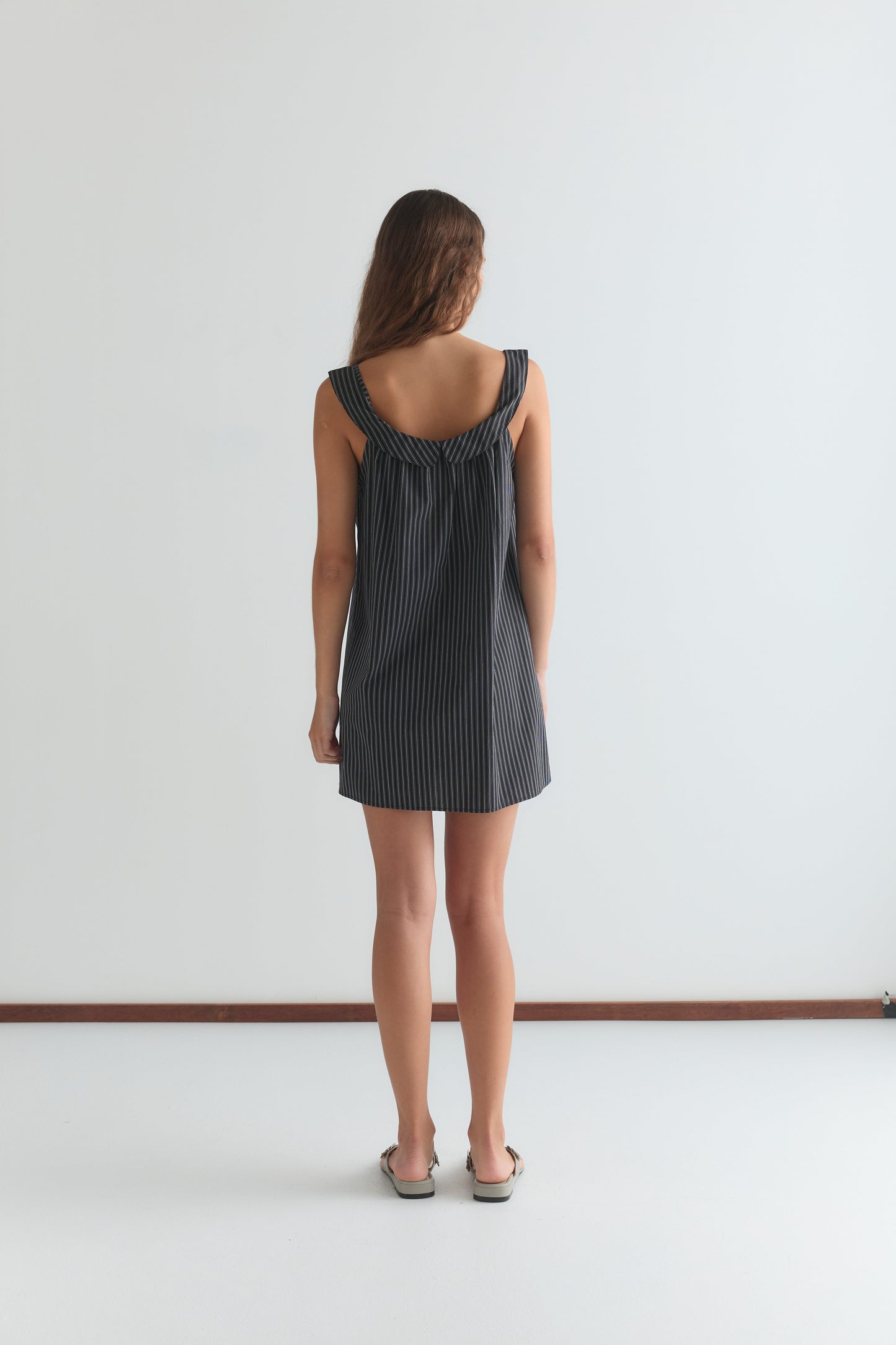 Rounded Neck Dress - Mono stripe