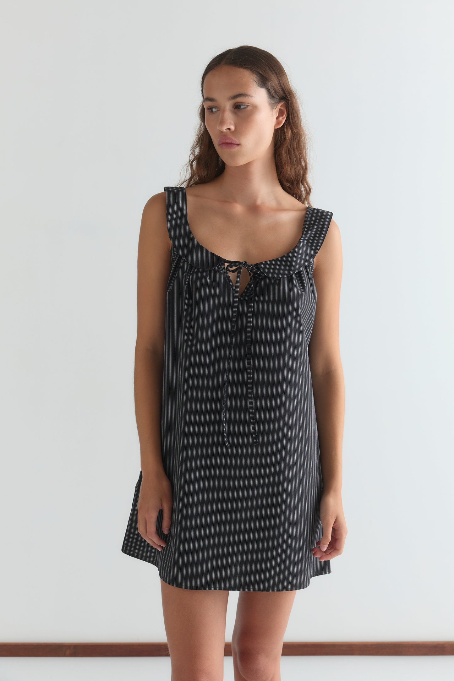Rounded Neck Dress - Mono stripe
