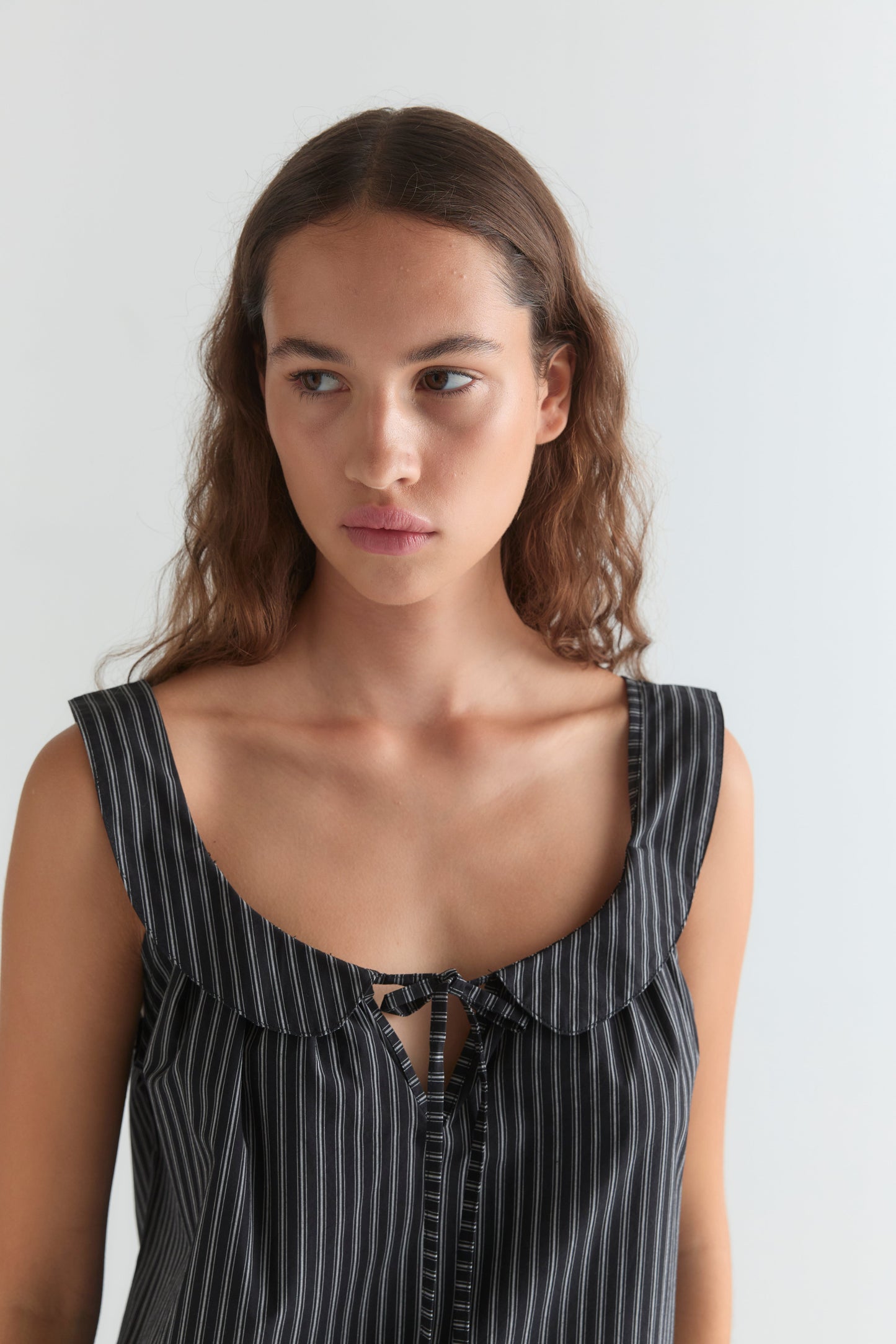 Rounded Neck Dress - Mono stripe