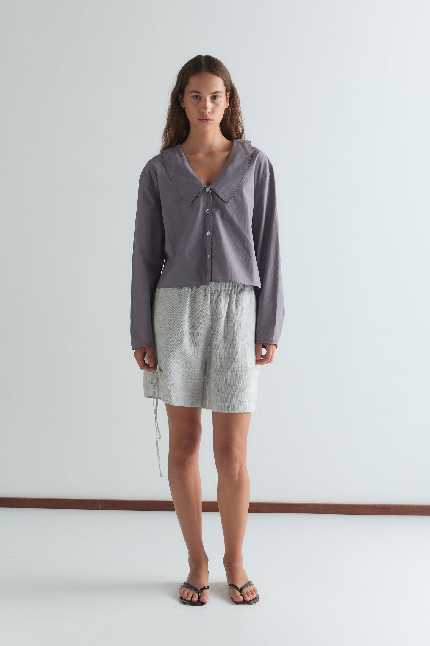 Eyelet Short - Fine Stripe