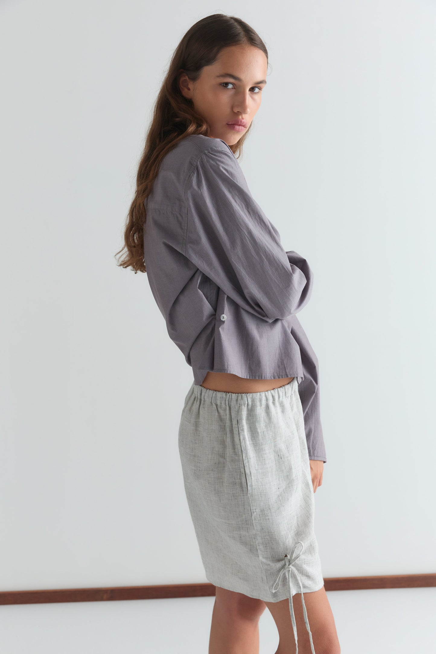 Eyelet Short - Fine Stripe