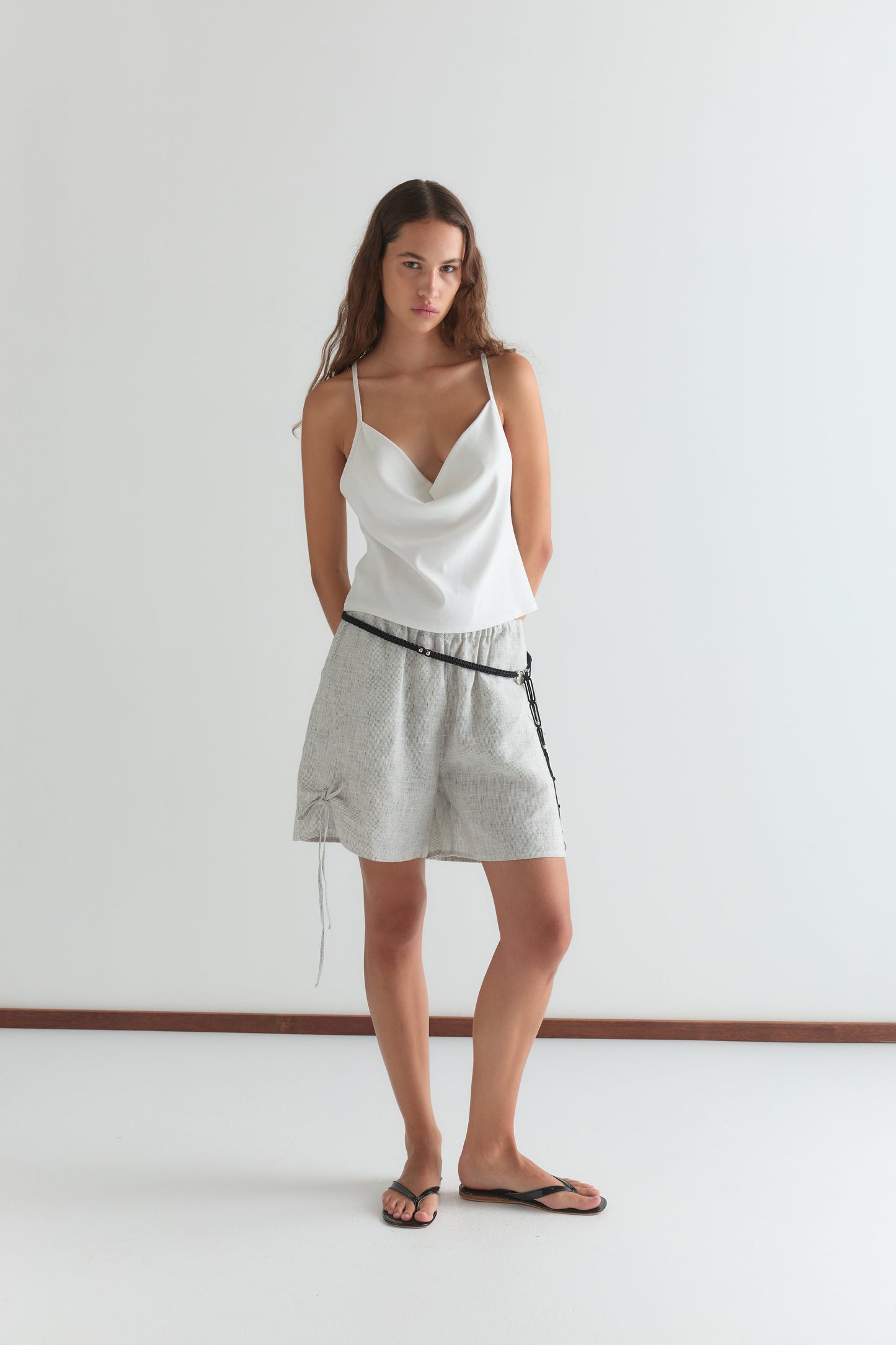 Eyelet Short - Fine Stripe
