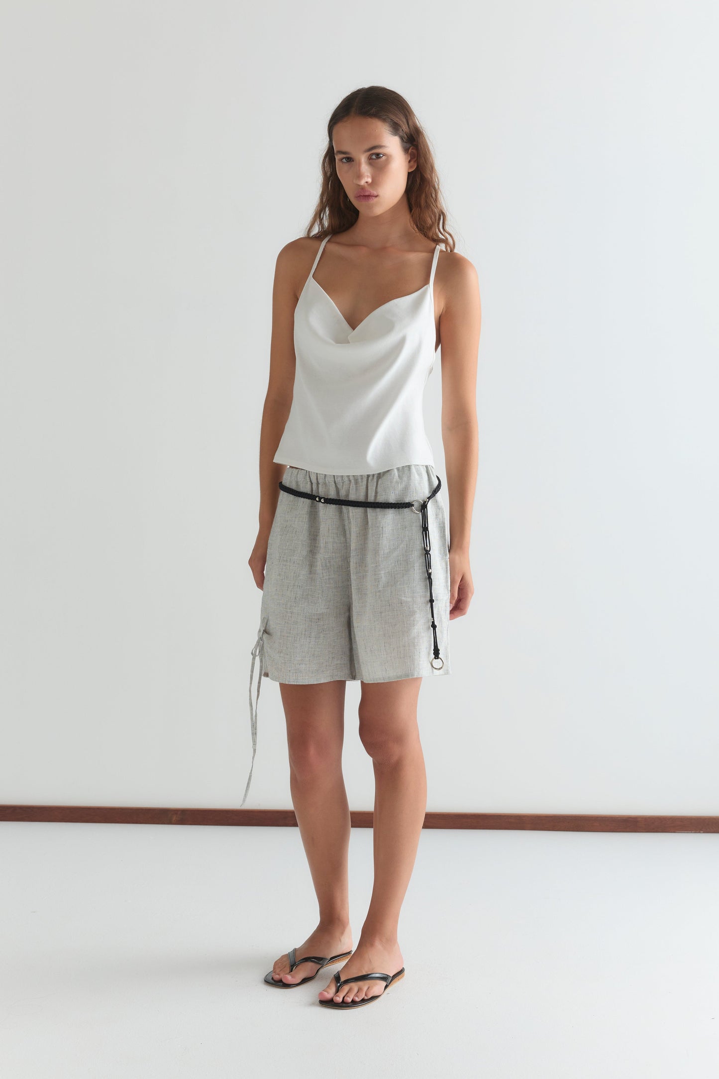 Eyelet Short - Fine Stripe