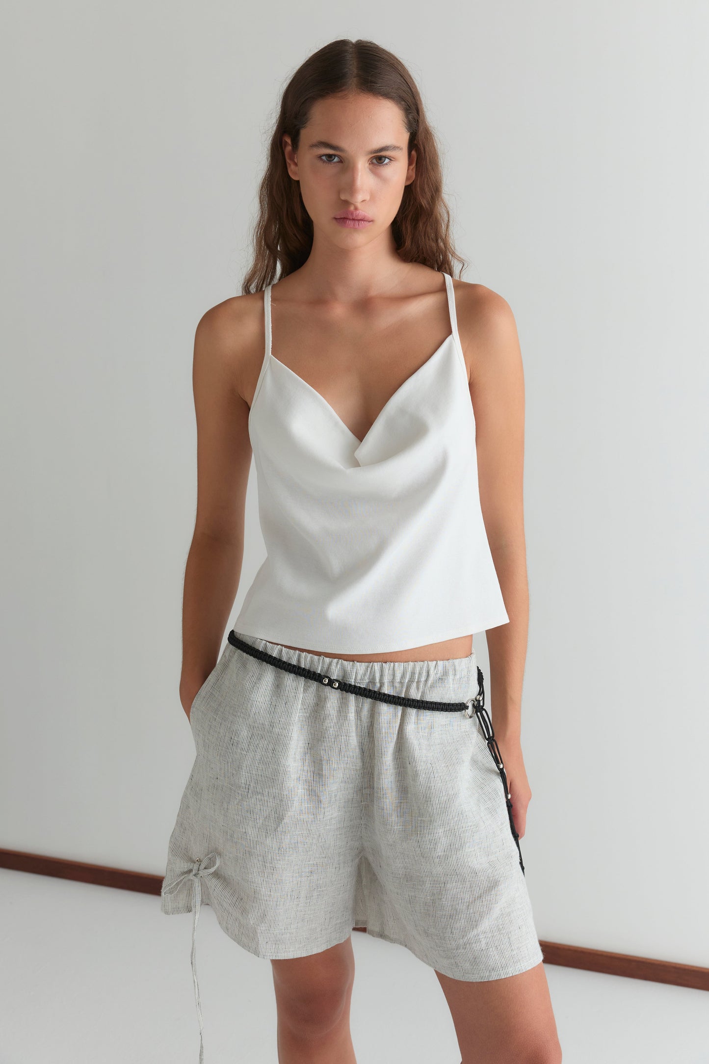 Eyelet Short - Fine Stripe