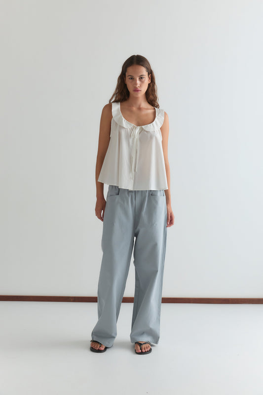 Round Collar Top - White Texture