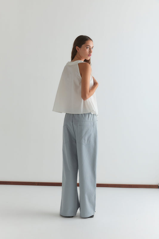 Round Collar Top - White Texture