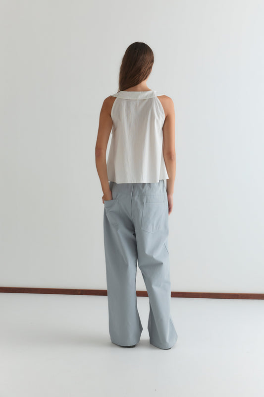 Round Collar Top - White Texture