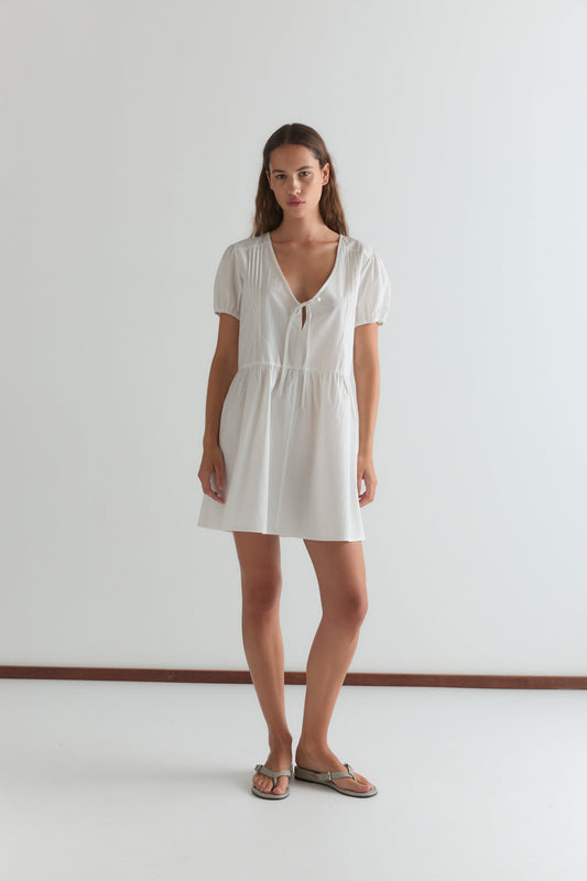 V Pleat Dress - White Texture