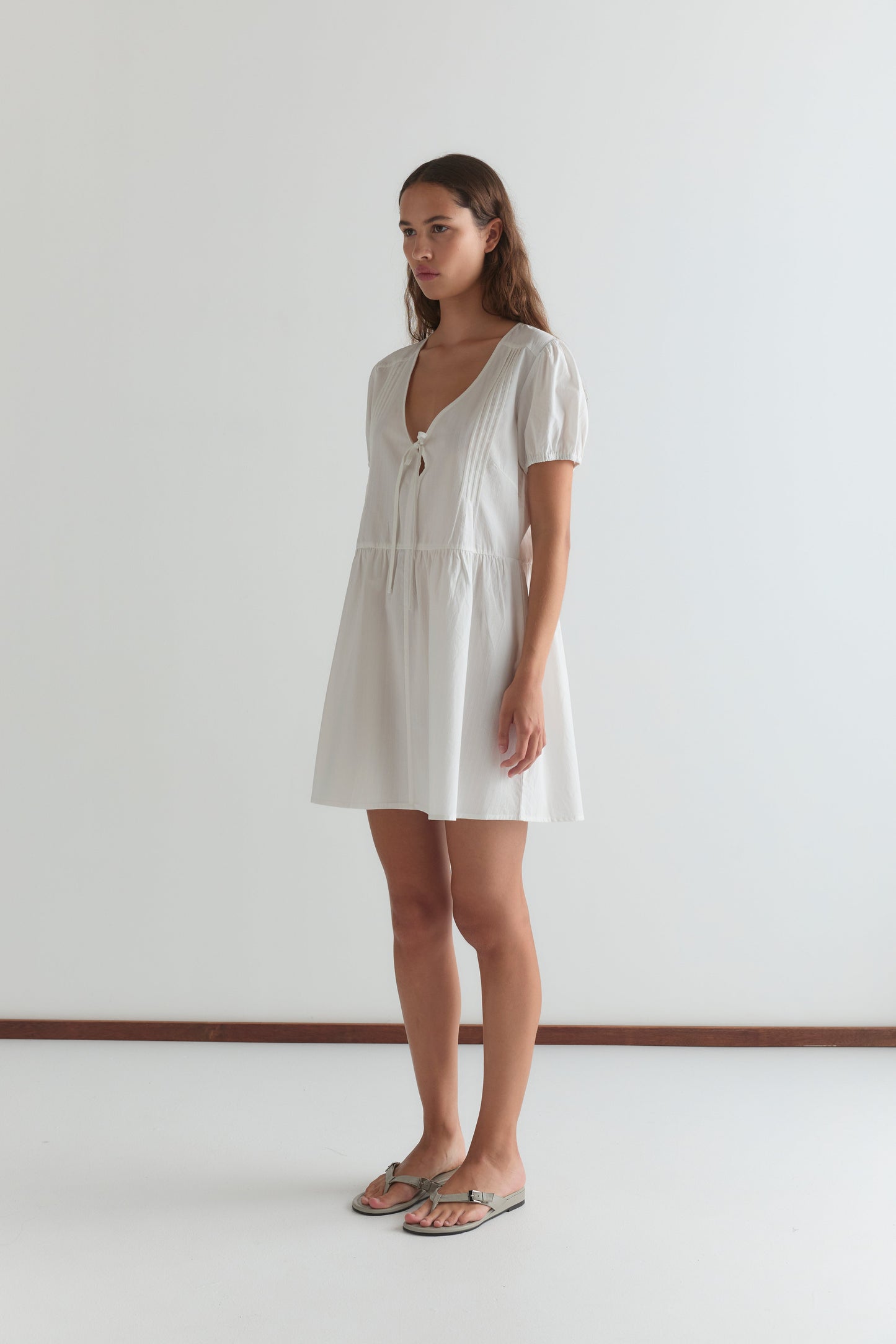 V Pleat Dress - White Texture