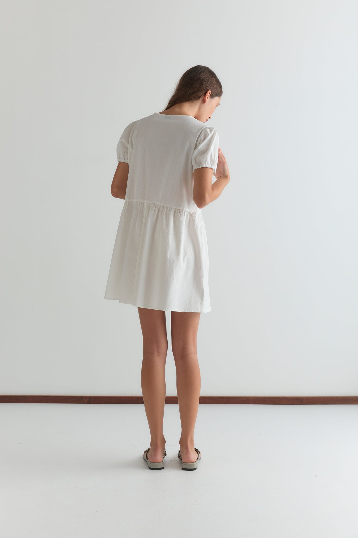 V Pleat Dress - White Texture