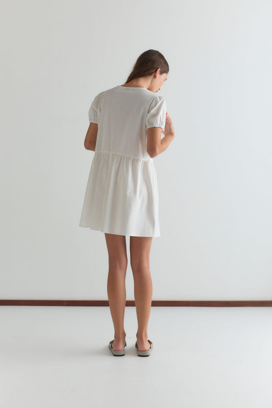 V Pleat Dress - White Texture