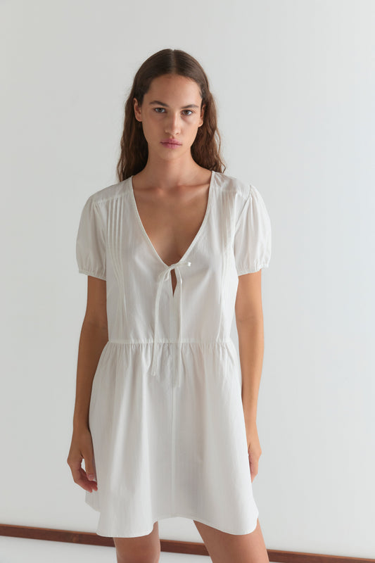 V Pleat Dress - White Texture
