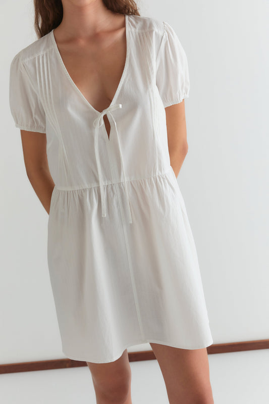 V Pleat Dress - White Texture