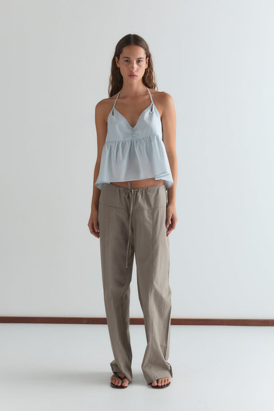 Keyhole Halter Top - Powder Blue Stripe