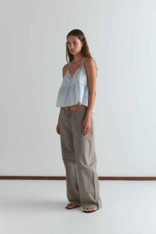 Keyhole Halter Top - Powder Blue Stripe