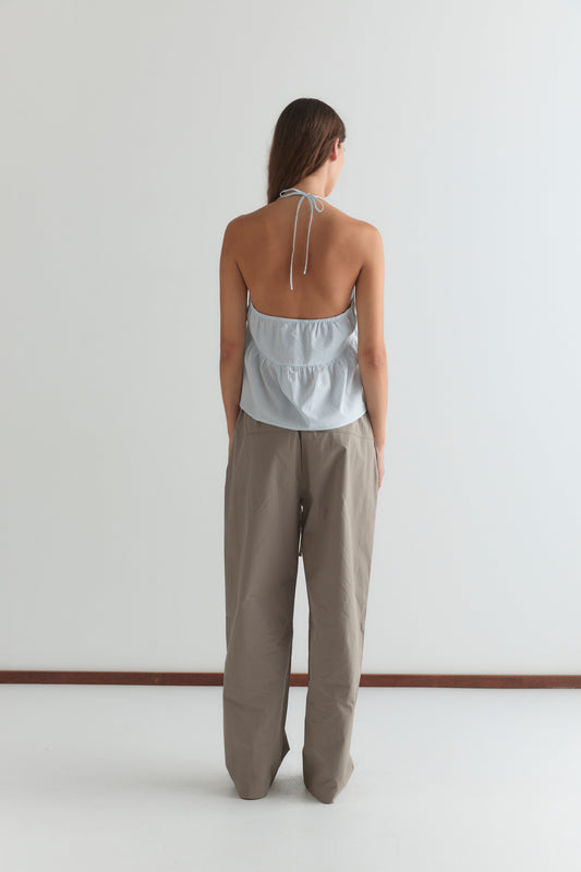 Keyhole Halter Top - Powder Blue Stripe