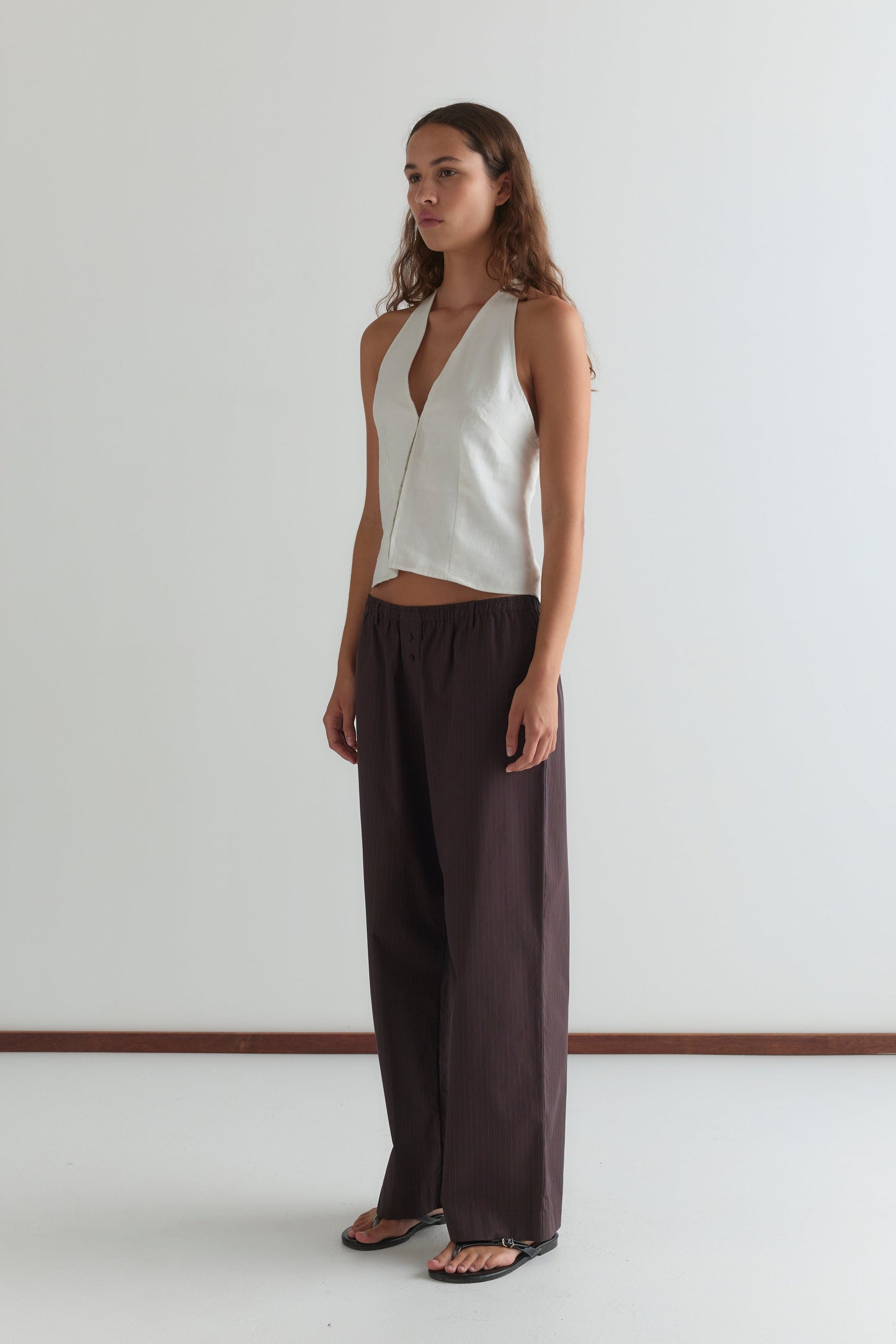 Double Button Pant - Brown Stripe