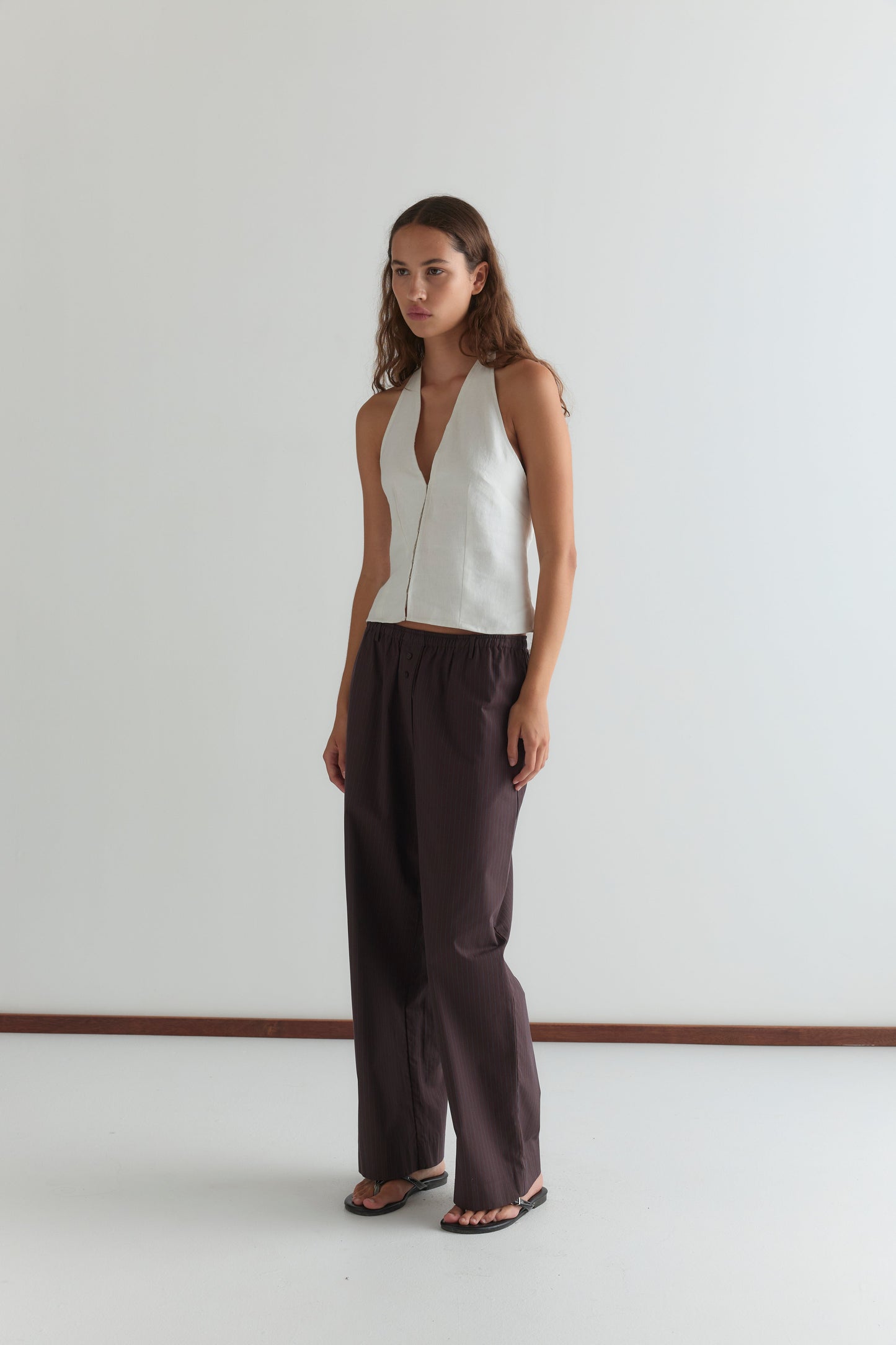 Double Button Pant - Brown Stripe