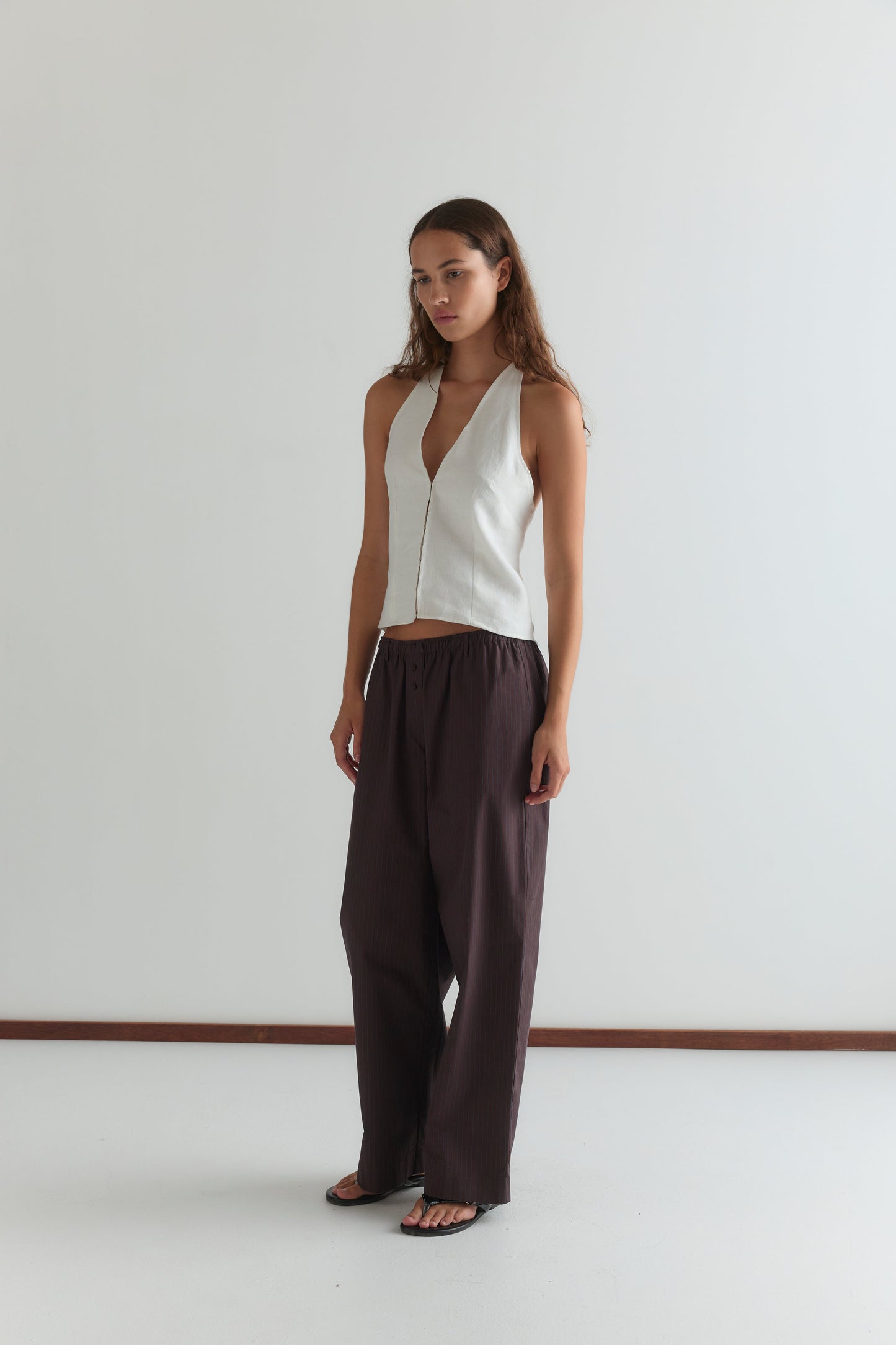 Double Button Pant - Brown Stripe