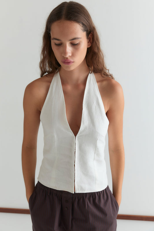 Close Halter Top - White