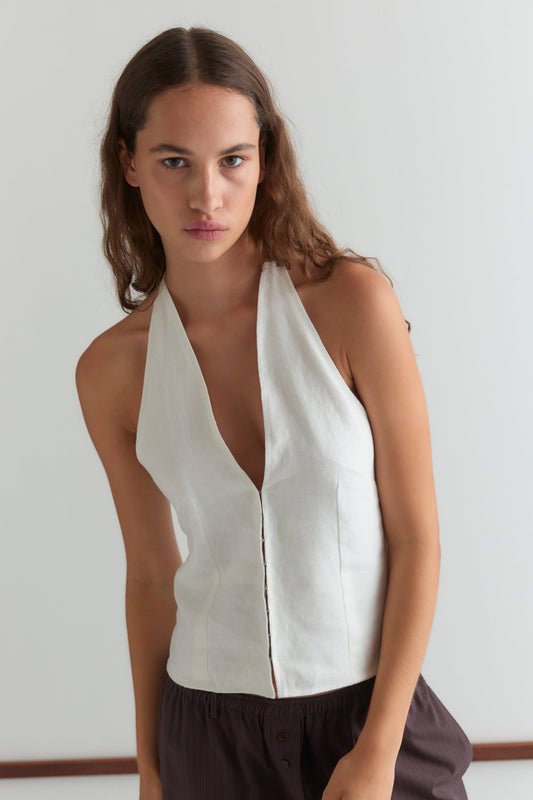 Close Halter Top - White